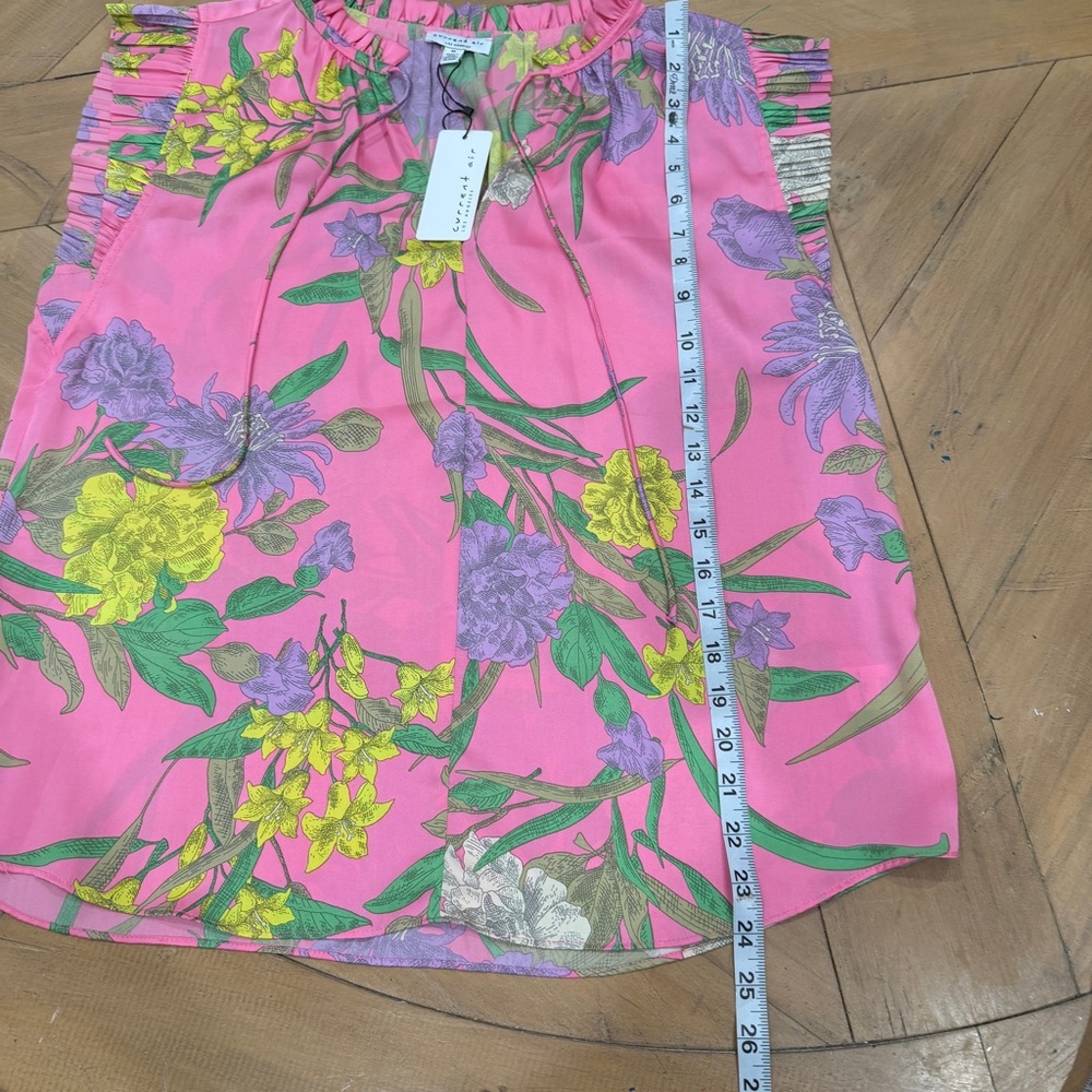 Current Air Floral Pink Women's Shirt With Ruffle Sleeves Medium NWT - Picture 3 of 7